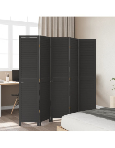 Divisorio Ambienti 5 Pannelli Nero Legno Massello di Paulownia