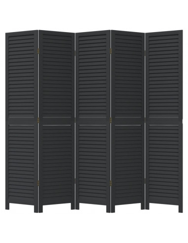 Divisorio Ambienti 5 Pannelli Nero Legno Massello di Paulownia