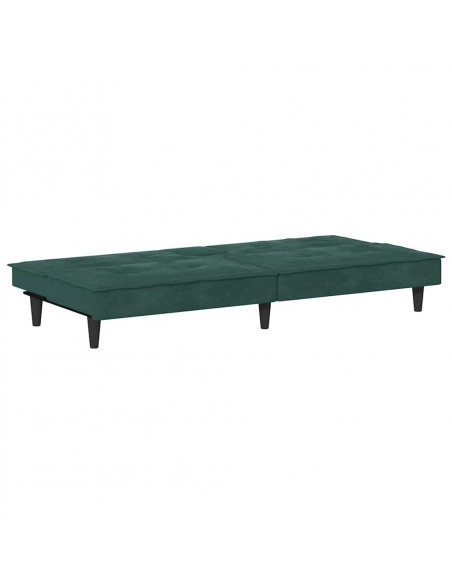 Divano Letto con Portabicchieri in Velluto Verde Scuro