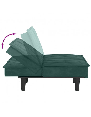 Divano Letto con Portabicchieri in Velluto Verde Scuro