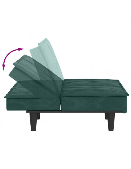 Divano Letto con Portabicchieri in Velluto Verde Scuro