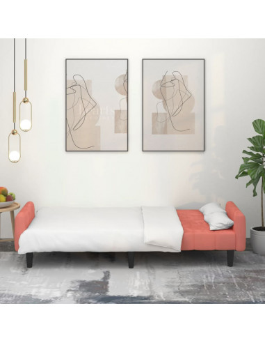 Divano Letto a 2 Posti Rosa in Velluto