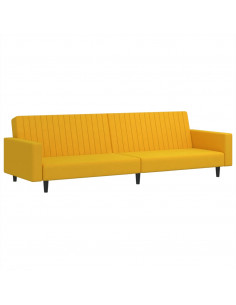 Divano Letto a 2 Posti Giallo in Velluto
