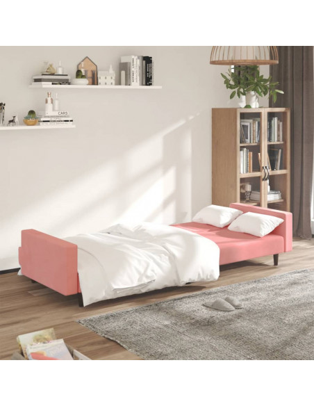 Divano Letto a 2 Posti Rosa in Velluto