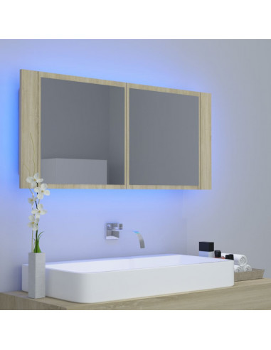 Armadietto a Specchio con Luci LED Rovere Sonoma in Acrilico