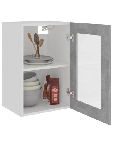 Mobile Pensile con Vetro Grigio Cemento 40x31x60 cm Multistrato