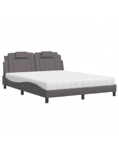 Letto con Materasso Grigio 160x200 cm in Similpelle