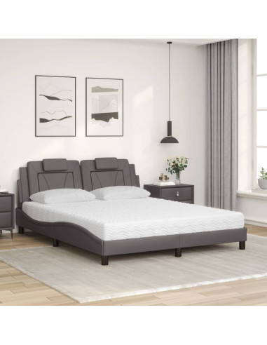 Letto con Materasso Grigio 160x200 cm in Similpelle