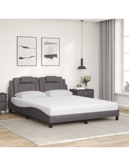 Letto con Materasso Grigio 160x200 cm in Similpelle