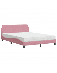 Letto con Materasso Rosa 140x190 cm in Velluto