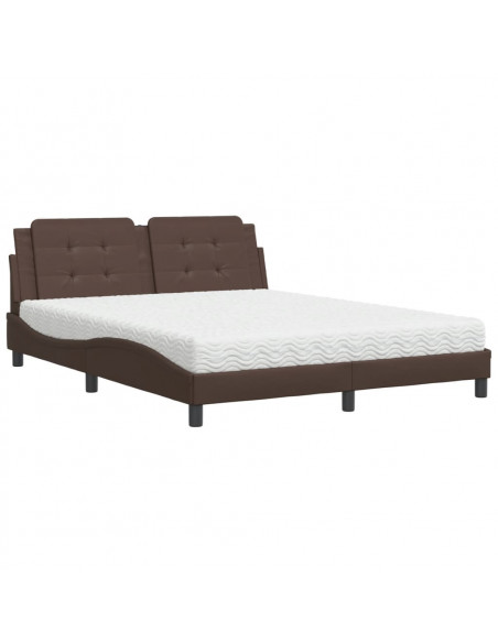 Letto con Materasso Marrone 160x200cm in Similpelle