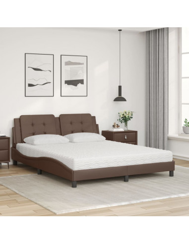 Letto con Materasso Marrone 160x200cm in Similpelle