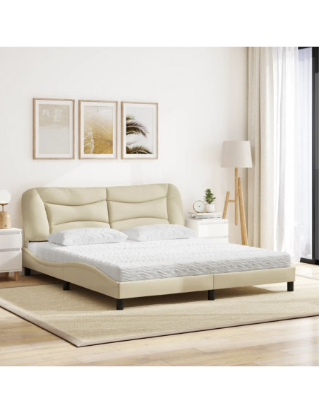 Letto con Materasso Crema 180x200 cm in Tessuto