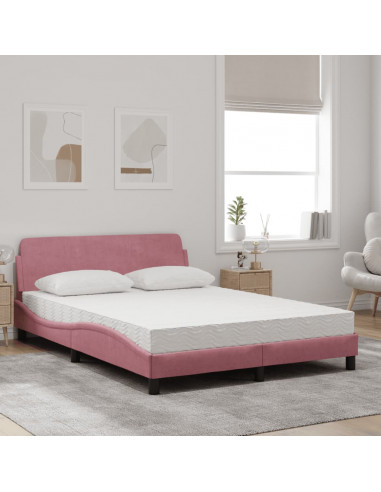 Letto con Materasso Rosa 140x200 cm in Velluto
