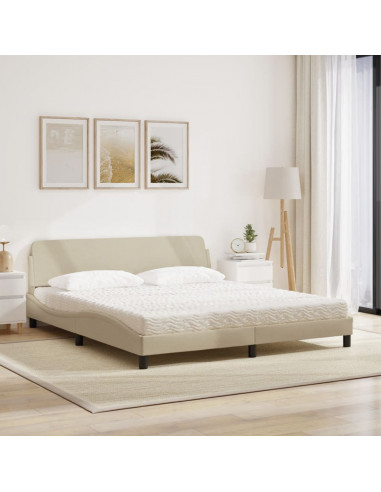 Letto con Materasso Crema 180x200 cm in Tessuto