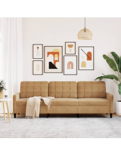 Divano a 3 Posti Marrone 210 cm in Velluto 2