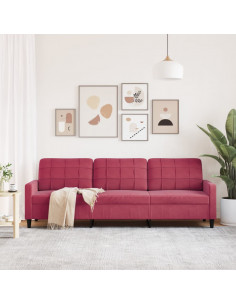 Divano a 3 Posti Rosso Vino 210 cm in Velluto 2