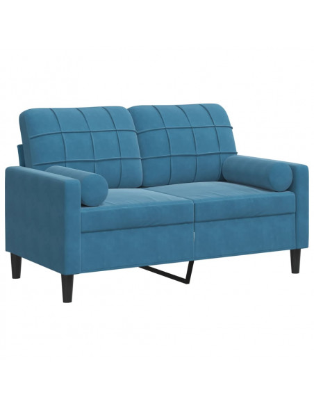 Divano a 2 Posti con Cuscini Blu 120 cm in Velluto