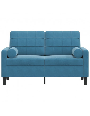 Divano a 2 Posti con Cuscini Blu 120 cm in Velluto