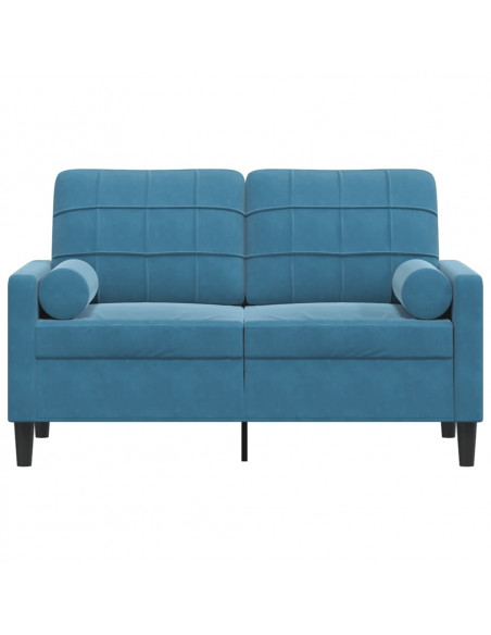Divano a 2 Posti con Cuscini Blu 120 cm in Velluto