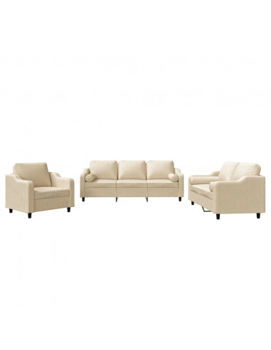Set Divani 3 pz con Cuscini Crema in Tessuto