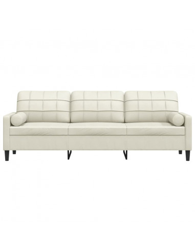 Divano a 3 Posti con Cuscini Crema 210 cm in Velluto