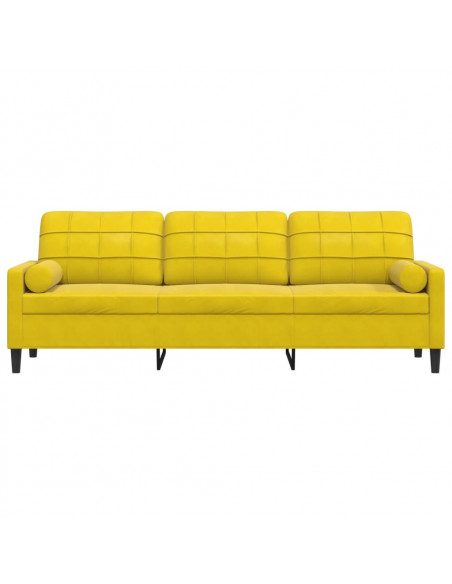 Divano a 3 Posti con Cuscini Giallo 210 cm in Velluto