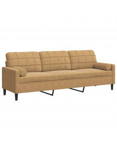 Divano a 3 Posti con Cuscini Marrone 210 cm in Velluto