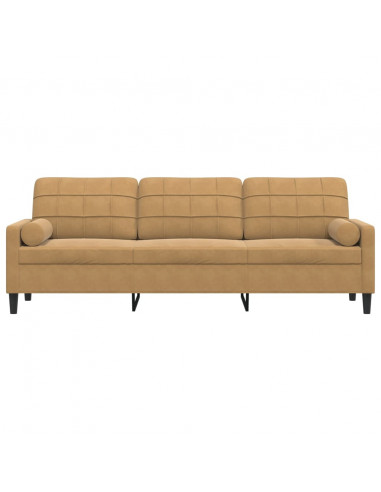 Divano a 3 Posti con Cuscini Marrone 210 cm in Velluto