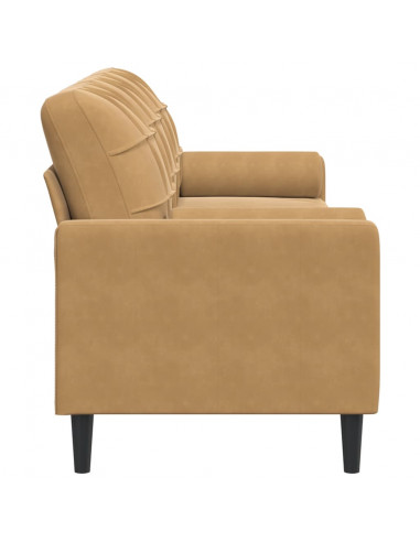 Divano a 3 Posti con Cuscini Marrone 210 cm in Velluto