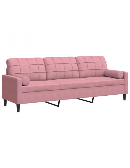 Divano a 3 Posti con Cuscini Rosa 210 cm in Velluto