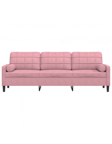 Divano a 3 Posti con Cuscini Rosa 210 cm in Velluto