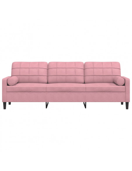 Divano a 3 Posti con Cuscini Rosa 210 cm in Velluto