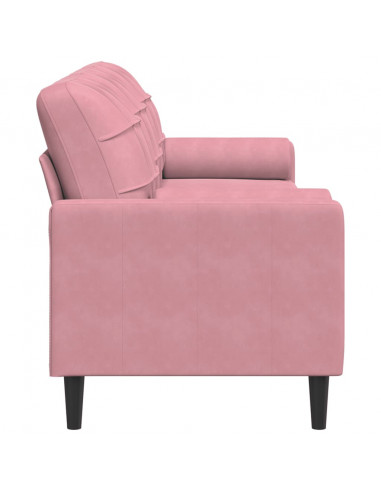 Divano a 3 Posti con Cuscini Rosa 210 cm in Velluto