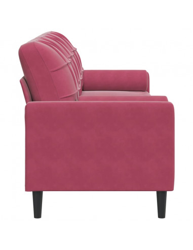 Divano a 3 Posti con Cuscini Rosso Vino 210 cm in Velluto