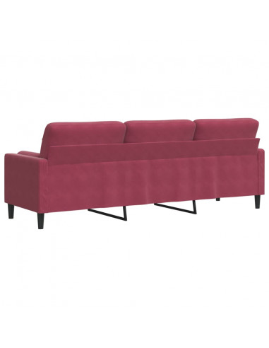 Divano a 3 Posti con Cuscini Rosso Vino 210 cm in Velluto