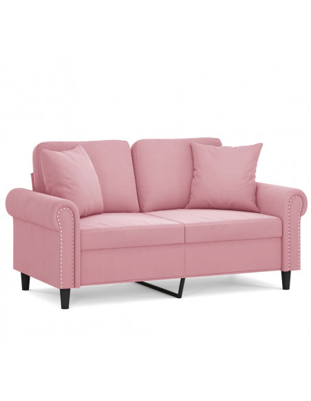 Divano a 2 Posti con Cuscini Rosa 120 cm in Velluto