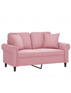 Divano a 2 Posti con Cuscini Rosa 120 cm in Velluto 2