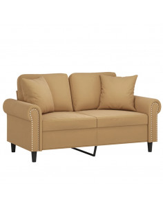 Divano a 2 Posti con Cuscini Marrone 120 cm in Velluto 2