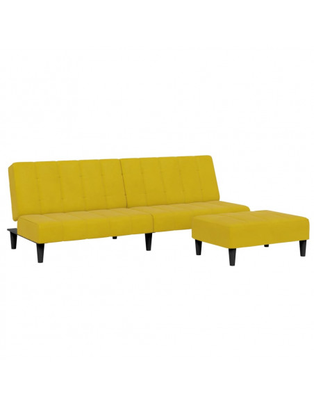 Divano Letto 2 Posti con Sgabello Giallo in Velluto