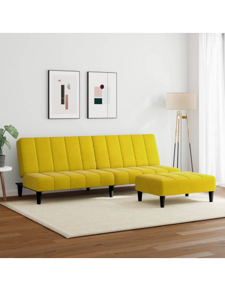 Divano Letto 2 Posti con Sgabello Giallo in Velluto