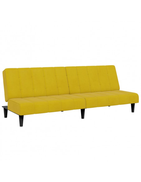 Divano Letto 2 Posti con Sgabello Giallo in Velluto