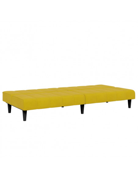 Divano Letto 2 Posti con Sgabello Giallo in Velluto