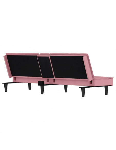 Divano Letto con Portabicchieri in Velluto Rosa