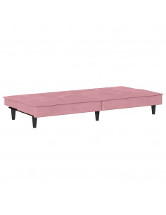 Divano Letto con Portabicchieri in Velluto Rosa 2