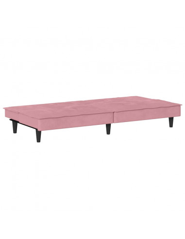 Divano Letto con Portabicchieri in Velluto Rosa