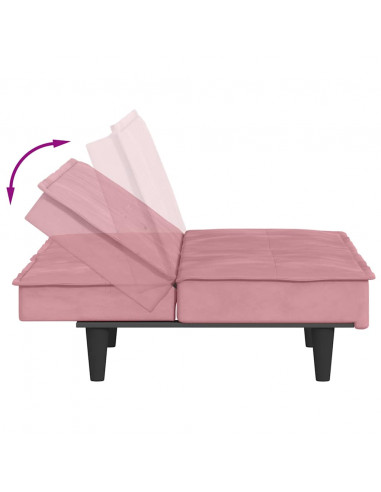 Divano Letto con Portabicchieri in Velluto Rosa