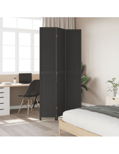 Divisorio Ambienti 3 Pannelli Nero Legno Massello di Paulownia