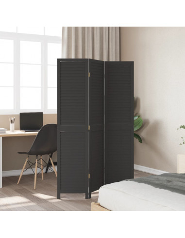 Divisorio Ambienti 3 Pannelli Nero Legno Massello di Paulownia
