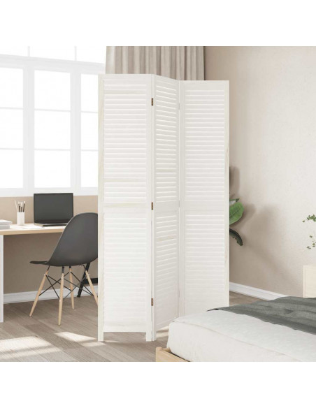 Divisorio Ambienti 3Pannelli Bianco Legno Massello di Paulownia